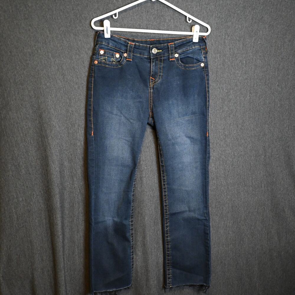 True Religion Women's 29 (30x25) Billie Mid Rise Straight Denim Jeans Cropped